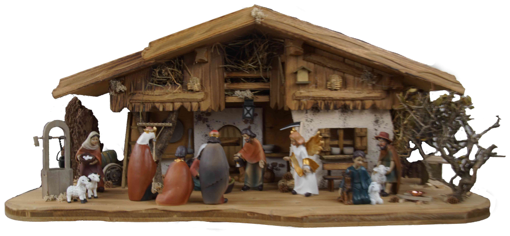 Detaillierte Weihnachtskrippe Thun inkl. 17-tlg. Figurensatz ETA 1, Maße Krippe: ca. 70 x 30 x 29 cm